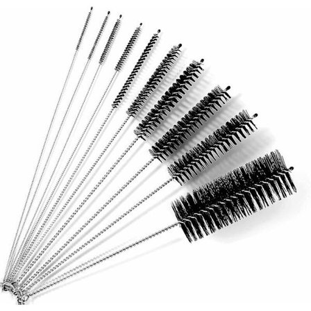 10 stk. rengøringsbørste, sugerørbørste til smalle beholdere og små kroge, f.eks. kedel, tekande, tastatur, sugerør (sort)