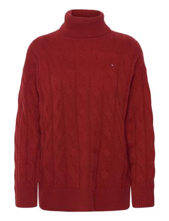 Soft Wool Cable Roll-Nk Sweater Tops Knitwear Turtleneck Red Tommy Hilfiger