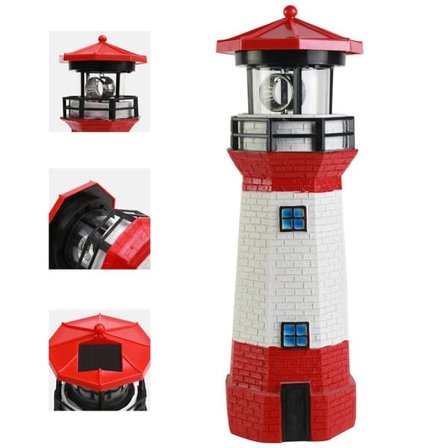 Dekorativt fyrtårn med solenergi – roterende LED-lys til have, terrasse og gårdhave