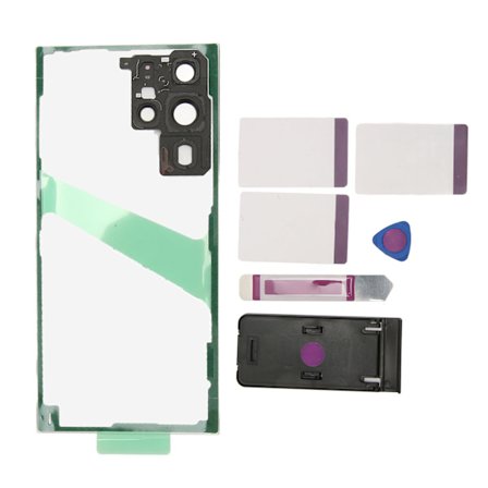 Galaxy S22 Ultra Bagglas Cover Udskiftning Præinstalleret Kameralinse Tape Reparationsværktøj Telefonholder Sort Ramme
