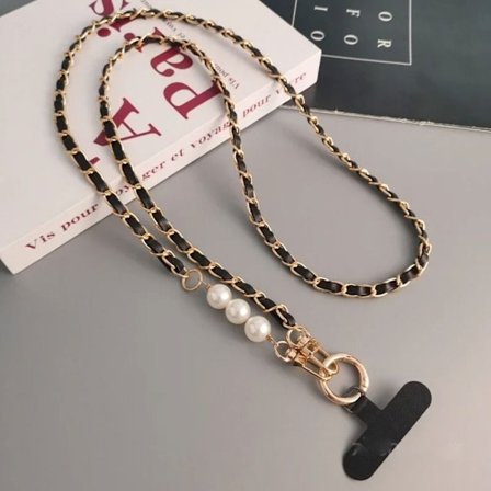 Cross Body Pearl Pickup Chain Mobiltelefon LANyard SORT