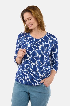 SIGNATURE - 3/4 Ærmet T-shirt - Blå / Hvid - Rund Hals