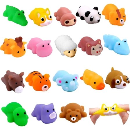18 stk. Mochi Squishy Legetøj - Mini Jungle Dyre Squishies - Blødt Klemme Fidget Legetøj - Kawaii Stress Relief - Festposefyld