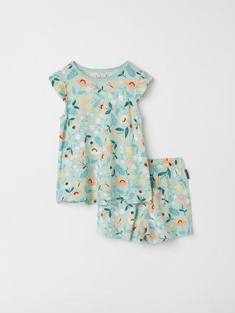 Polarn O. Pyret - Short-sleeved, floral pyjama set - 86|92 - Childrenswear - turquoise