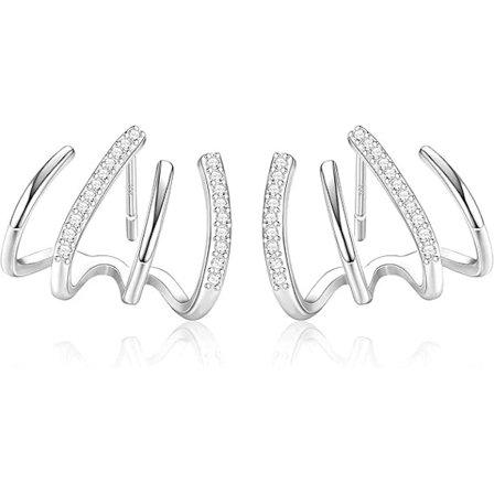 18K/Sølvbelagte Klo Øreringe til Kvinder Piger - 925 Sterling Sølv Stift 4-Klo Wrap Øreringe, Allergivenlige Manchet Øreringe Ørestikker