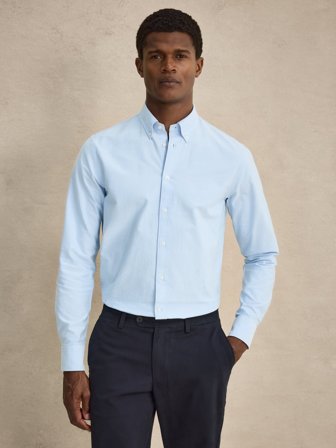 John Henric Men's Hellblaues Oxford Hemd Slim Fit Size 40