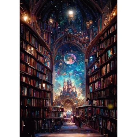 Diamond Art Stjärnhimmel Bibliotek Diamond Art Set för Vuxna, Diamantmålning Stjärnhimmel Slott Bibliotek DIY Bok Diamond Art Diamantmålningsset, 