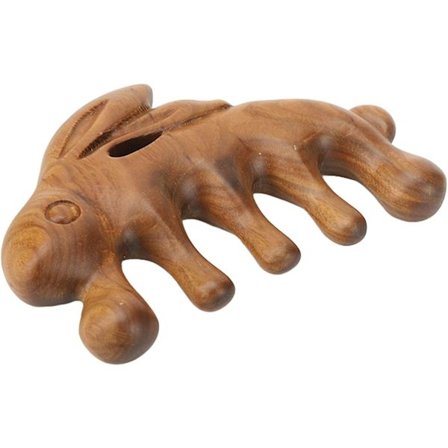 Dyreformet Gua Sha-kam, bredtandet hovedbundsskrabende massagekam, håndlavet bærbar sandeltræskam til nakke, ryg, hænder og ben