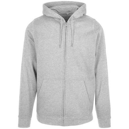 Build Your Brand Herr Enfärgad Hoodie med Hel Dragkedja XS Ljusgråmelerad