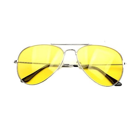 Klassiske gule nattkjøring Aviator solbriller med metallramme, sølv