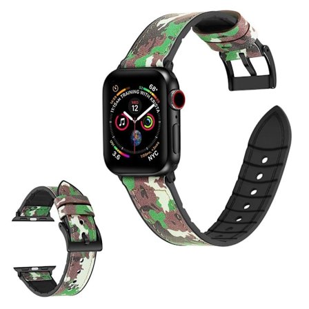 Apple Watch Series 6 / 5 40mm silicone + leather coated watch band - Camouflage Green