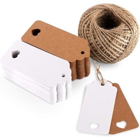 200 kpl Kraft-kortti Kraft-paperilappu 9 x 4 cm 60M Jute-lanka