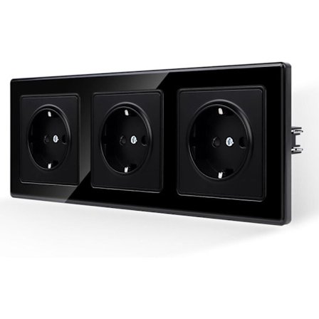 Stikkontakt Glass Sort Tysk Stil Innebygd 3-veis 25886mm 250V