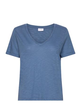 Vinova V-Neck S/S Top-Noos Tops T-shirts & Tops Short-sleeved Blue Vila