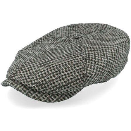 Stetson - Grön flatcap Keps - 6-panel Cap Silk Houndstooth Blue/Brown Flat Cap @ Hatstore