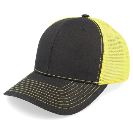 Equip - Black/Yellow Contrast Stitch Trucker Trucker Black Cap - @ Hatstore