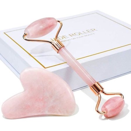 Jade Roller, Ansigts Jade Massager, Gua Sha Ansigtsmassage Skraber, 100% Naturlig Rose Quartz Jade Roller (Pink)
