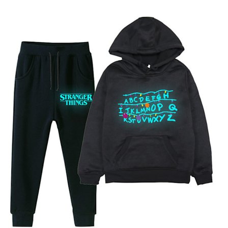 Stranger Things Glow Print Hoodie Set | Tröja & Byxor Outfit*L*Svart 7
