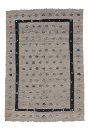 Kelim Nimbaft Tæppe Moderne Brun/Mørkegrå (Uld, Afghanistan)