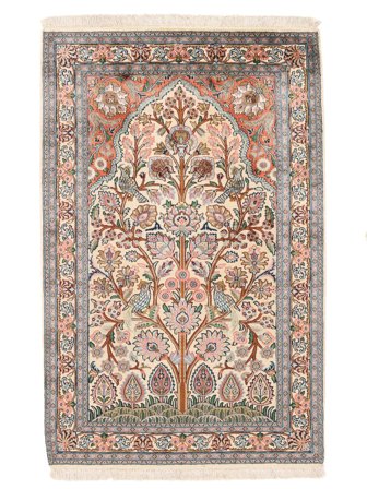91X155 Tapete Oriental Kashmir Pura Seda Castanho/Cinza Escuro (Seda, Índia)