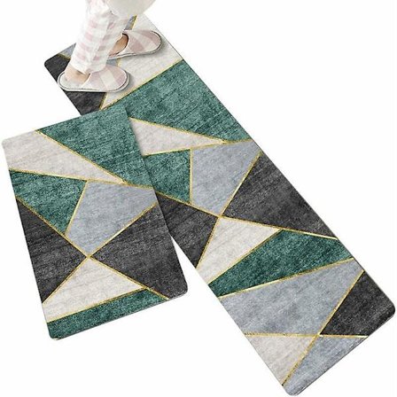 Liukumaton keittiömattosetti, geometrinen kuvio, imukykyinen lattiamatto, pehmeä juoksumatto - 2 pakkausta (40x60cm + 40x120cm)