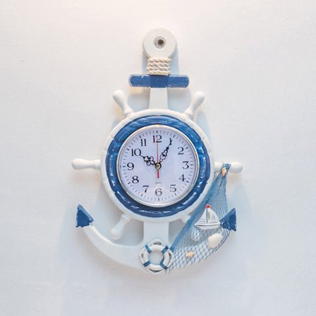Væg ur blå og hvid skib modellering marine stil personlig dekoration ur til undersøgelse soveværelse lille størrelse søfugl 34x23cm/13.4x9.1in
