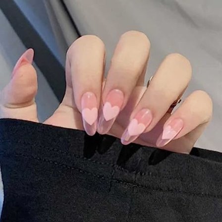 Valentinsdag Franska Press-on Naglar Rosa Romantisk Falska Naglar Design Akryl Fulltäckande Hjärta Falska Naglar för Kvinnor och Flickor 24st stil3