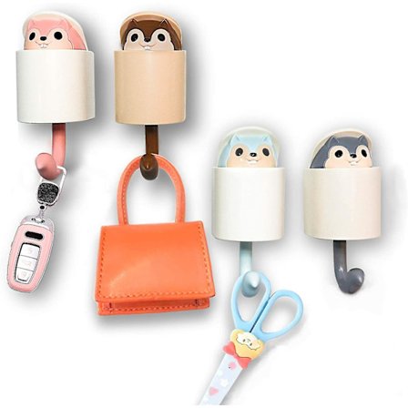 4 stk. Kreativt Ekorn Veggkrok Nøkkelholder, Søt Kåpeknagg for Barn