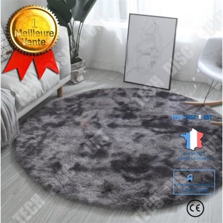 Rund matta - TD - 160x160cm - Mörk grå tie-dye - Syntetfiber - Handtvättbar