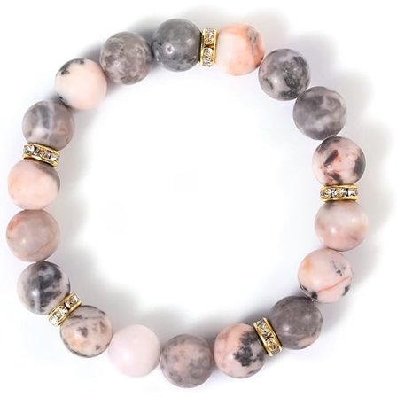 Ahdistuksen Rannekkeet Naisille, Pakkasen Vaaleanpunainen Seepra Luonnonkivi Käsintehty Elastinen Kristallihelmi Rauhoittava Parantava Ranneke 5 