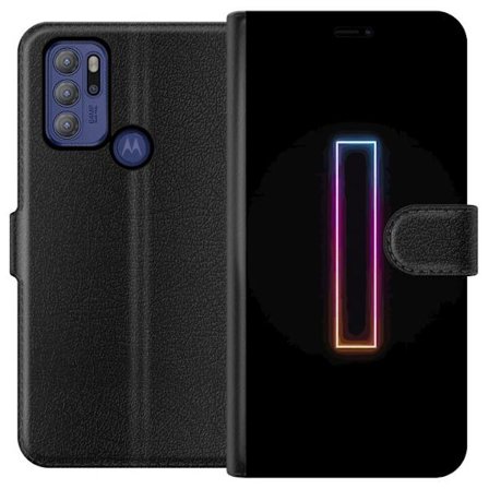 Kompatibel Tegnebogsetui til Motorola Motorola Moto G60S Minimalistisk neonbogstav I i regnbuefarver mod mørk baggrund