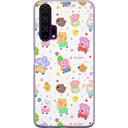 Kompatibel Mobilcover til Honor 20 Pro Farverige tegneserie dyrekarakterer i en legende stil med stjerner og prikker på en lys baggrund