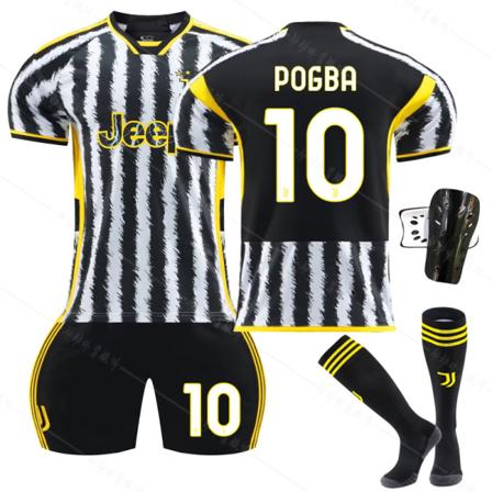23/24 Juventus Koti Jalkapallopaita Set sukat ja suojavarusteet 10 POGBA #L