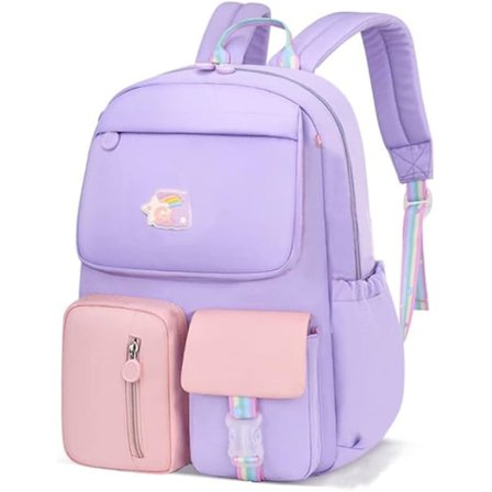 1 stk. Børnetaske til søde piger Skoletaske | Vandafvisende | Baglomme | Rygsække til grundskolen Lilla