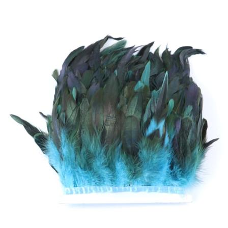 1 meter färgade naturliga kycklingfjäderkanter fransar 15-20 cm bredd tuppfjädrar för hantverk Kläder DIY sömnad plymdekoration Blue