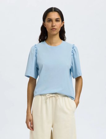 Selected Slfpenelope 2/4 Ruffle Tee - Blue - M