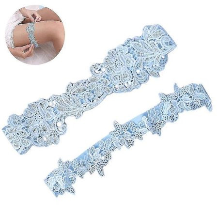 Bryllupsstrømper til bruden, 2 stk Blonder Brudestrømper, Lyseblå