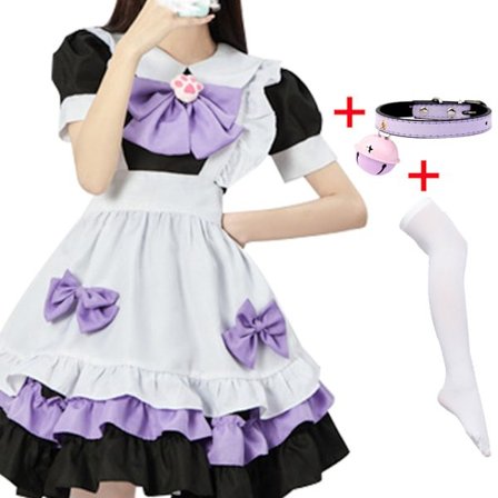 Mub- Maid Theme Restaurant Cafe Cosplay-mekko Kauluskello Valkoiset sukat Sukkahousut Seksi mekko Kuluta Maid Anime Maid Cosplay-asu