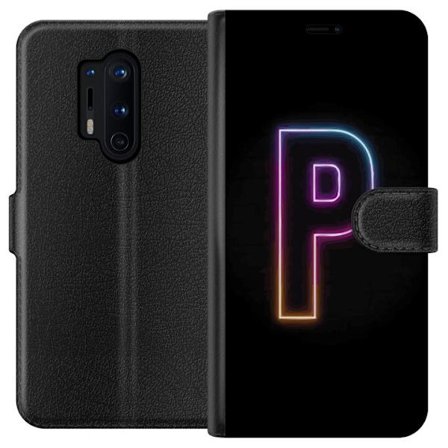 Yhteensopiva Lompakkokotelo OnePlus OnePlus 8 Pro Minimaalinen neonkirjain P värin asteittaisella muutoksella ja valotehosteella mustaa taustaa vaste