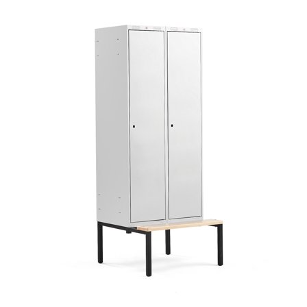 Kleiderspind CLASSIC mit Sitzbank, 2 Module, 2120 x 800 x 550 mm, grau