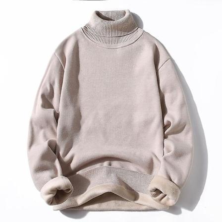 Vinter fleece tröja herr herr 2022 Ny casual Tjock tröja manligt märke Höst kashmir o-ringad herr toppar Khaki turtleneck L (54-63KG)