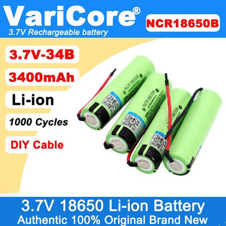 VariCore Ny Original NCR18650B 3,7v 3400mAh 18650 Li-ion genopladeligt batteri Svejsning Silicagel Kabel gør det selv