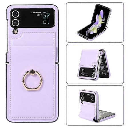 Skal Kompatibelt Med Galaxy Z Flip 4, Stötsäkert PU-läderskydd Med Ringhållare & Gångjärnsskydd