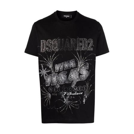 Dsquared2, Las Vegas Print T-Shirt Zwart, Heren, Maat:S