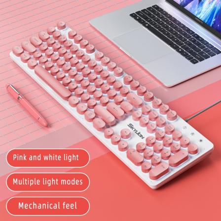H300 Trådbundet 104-tangenters membrantangentbord Olika färgglada lampor pink
