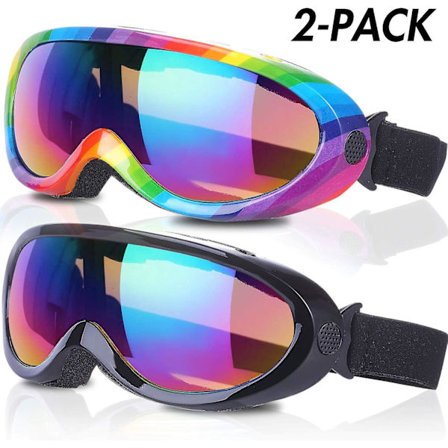 Skibriller, 2-pak, snowboardbriller til børn, drenge og piger, unge, mænd og kvinder, med UV 400-beskyttelse, vindmodstand, antireflekslinser, nye