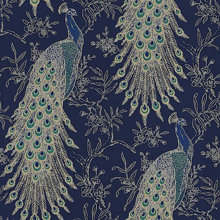 Portfolio Peacock Tapet Navy / Gull Rasch 282992