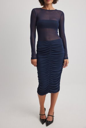 NA-KD Jupe mi-longue froncée - Jupes mi-longues - Bleu Marine - XS