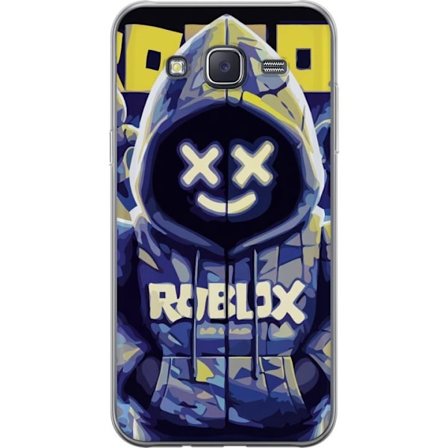 Kompatibelt Mobildeksel til Samsung Samsung Galaxy J5 Blågul Roblox hettegenserfigur med minimalistisk neonstil og masket ansikt, moderne spillillust
