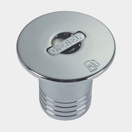 Dæksgennemføring diesel Foresti & Suardi Brass Deck Filler Diesel, ISO 10088, lige, kromet messing & låg i rustfrit stål, til Ø50 mm slange